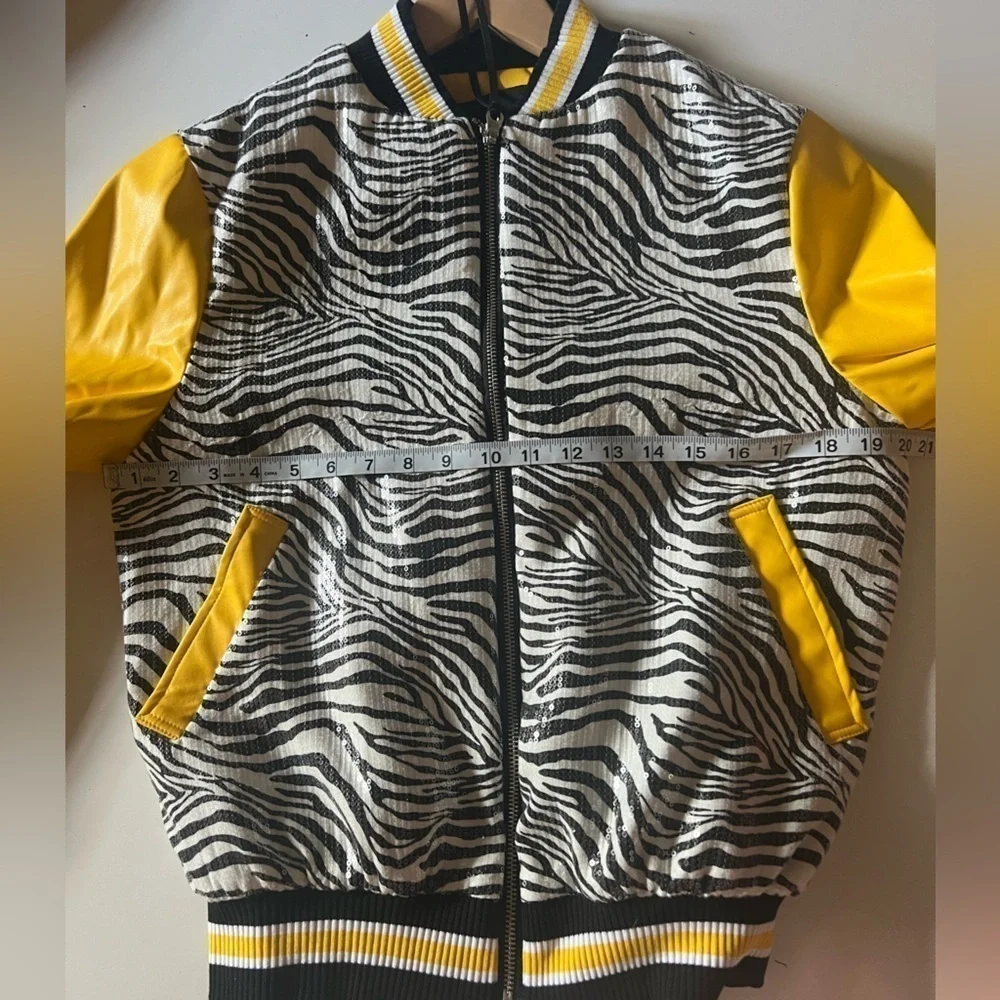 Mayer Animal Zebra Sequin Varsity Bomber Jacket Size Small
